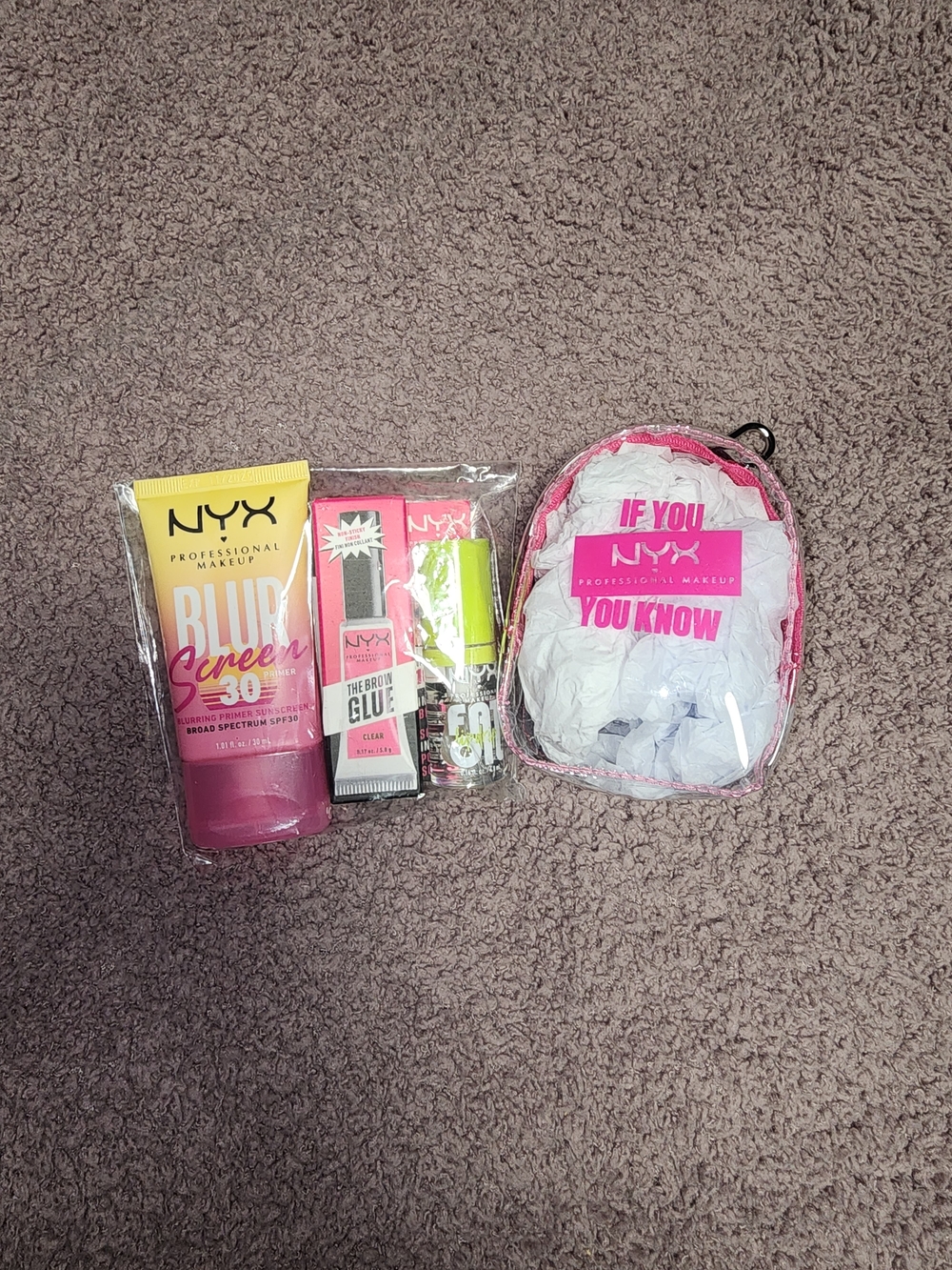 NIB $25 NYX 3-piece Makeup Bundle With Clear Mini Backpack Key Ring Or Bag Charm